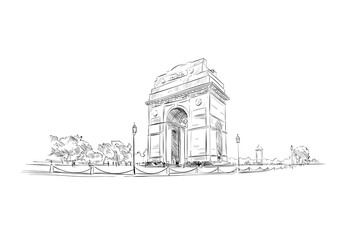 India Gate. New Delhi. India. Hand drawn vector illustration - 486853542