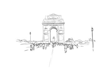 India Gate. New Delhi. India. Hand drawn vector illustration - 486853720