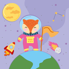 Naklejka premium astronaut fox on earth