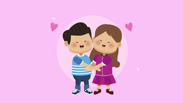 little lovers couple with hearts characters animation