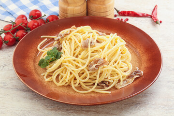 Spaghetti carbonara pasta with bacon