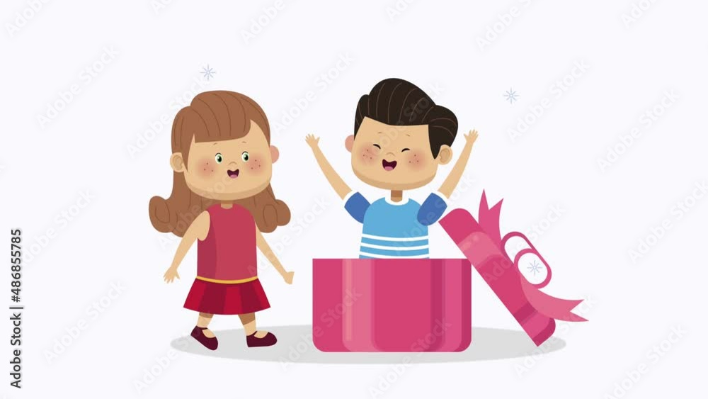 Wall mural little lovers couple in gift animation