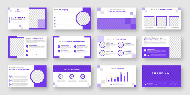 Business slide presentation templates design set. Use for keynote presentation background, PowerPoint template design, website slider, landing page, annual report brochure, company profile.