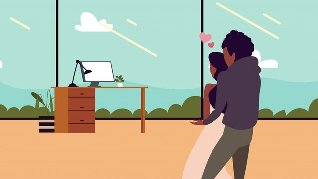 afro lovers couple ib the office