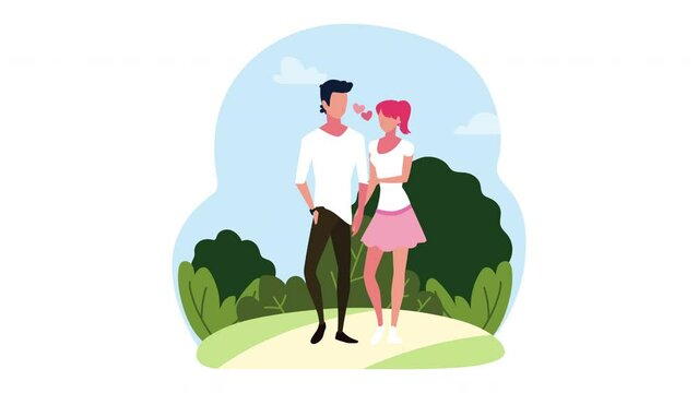 young lovers couple in the field