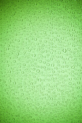 Water bubble on green glass.