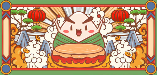 Illustration design of hand drawn cartoon Dragon Boat Festival