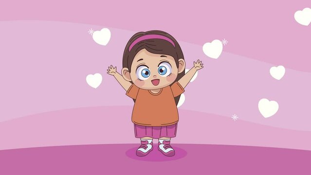 little lover girl with hearts character animation