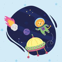 Fototapeta premium astronaut lion and ufo
