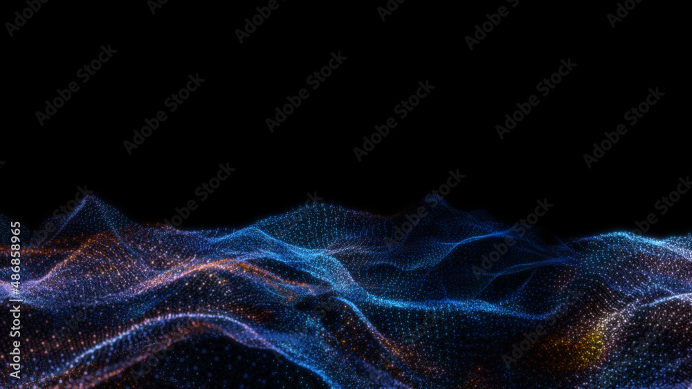 Poster abstract particle waves with depth of field effect