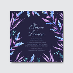 Wedding invitation card with watercolor leaves