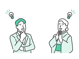 アイデアをひらめいた表情の宿泊業者のイメージイラスト素材