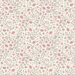 Seamless floral pattern in pink, gray purple and cream. All over abstract botanical print. - 486859366