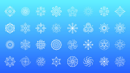 Set White Colleciton Line Snowflake Winter Decoration Elements Vector Design Style