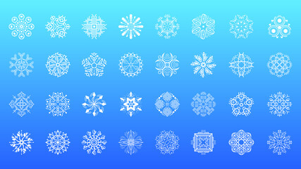 Set White Colleciton Line Snowflake Winter Decoration Elements Vector Design Style