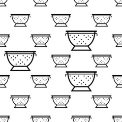 Colander Icon Seamless Pattern, Kitchen Cullender Utensil Icon