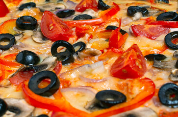 Vegetarian pizza, vegtable. macro photography. background