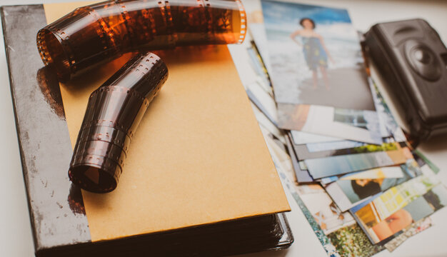 Atmosphere 90s aesthetic, old photo albums, fashion trend on a retro vibes 