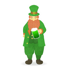 In front of uncle Leprechaun with a cute smile with a beer in one hand