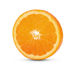 Orange fruit cut in half on white background.