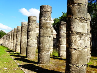 Rows of columns of temple of a thousand warriors, Chichen itza, Mexico.