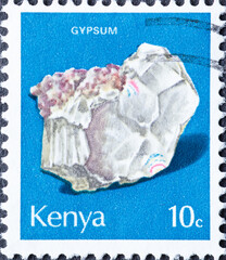 Kenya - circa 1977: a postage stamp from Kenya, showing in crystallized mineral stone: Gypsum