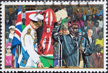 Kenya - circa 1978: a postage stamp from Kenya, showing the Handing over of Independence...
