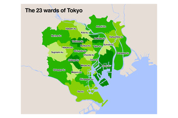東京23区の地図のベクターイラスト素材：英語