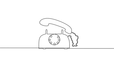 Continuous line drawing of telephone, technology icon business, object one line, single line art, vector illustration