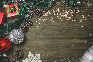 Christmas background with Christmas toys and gifts.