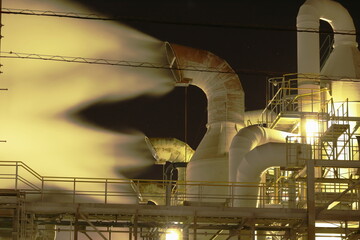 夜, 精製所,  工場, 工業, 工業の, タワー,  パワー, エネルギー, シティ, 石油化学製品, 公害, 光, 煙突, 原油, テクノロジー, 