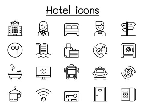 Hotel icons set in thin line style