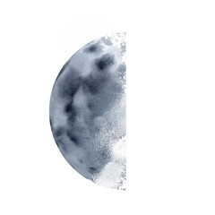 Moon watercolor hand drawn illustration. Monochrome image of a satellite of the earth on an isolated background. space body surface	