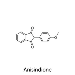 Anisindione molecular structure, flat skeletal chemical formula. Vitamin K antagonist anticoagulant drug used to treat Thrombosis, prevention of stroke. Vector illustration.
