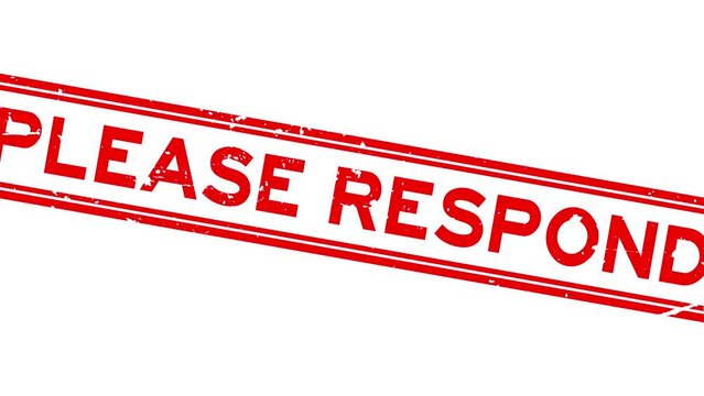 Grunge red please respond word square rubber seal stamp zoom on white background