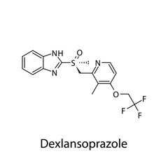 Dexlansoprazole molecular structure, flat skeletal chemical formula. Proton pump inhibitor drug used to treat . Vector illustration.