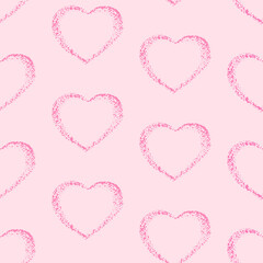 Cute seamless pattern with hearts in pink color on  background. Vector illustration.  Design for greeting cards, plaques; printing, invitation.