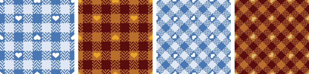 Gingham set pattern plaid in herringbone blue, brown, red.