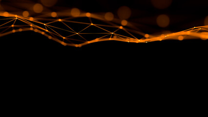 Orange abstract digital technology background with network connection lines.,3d model and illustration.