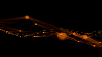 Orange abstract digital technology background with network connection lines.,3d model and illustration.