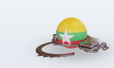 3d handcuff Myanmar flag rendering right view