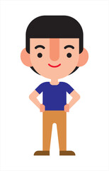 Flat design man character standing with his arm on waist. Vector character illustration