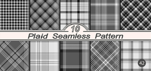 Set seamless black and white plaid pattern background.