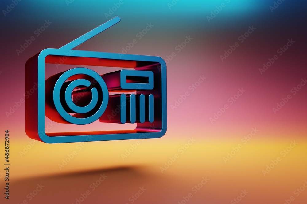 Aufkleber old radio with short antenna icon. beautiful blue old radio with short antenna symbol icons on multi