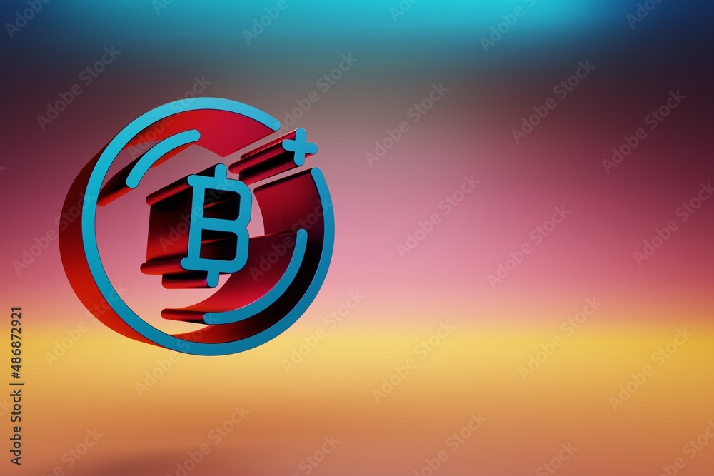 Leinwandbilder beautiful blue-red bitcoin symbol icons on multicolor bright background. 3d rendering illustration. 
