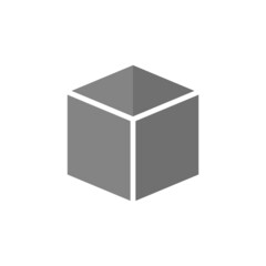 Cube grey flat vector icon