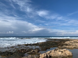 Blue sea horizon, natural sea background 