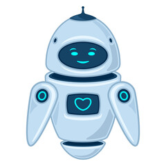 Cute robot assistant realistic cartoon style isolated white background