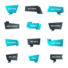 Vector stickers, price tag, banner, label. Coupon sale, offers and promotions vector template. Shop price tag, retail, commerce, business