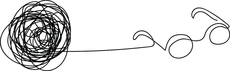 Glasses emerging from the tangle, one line hand-drawn style